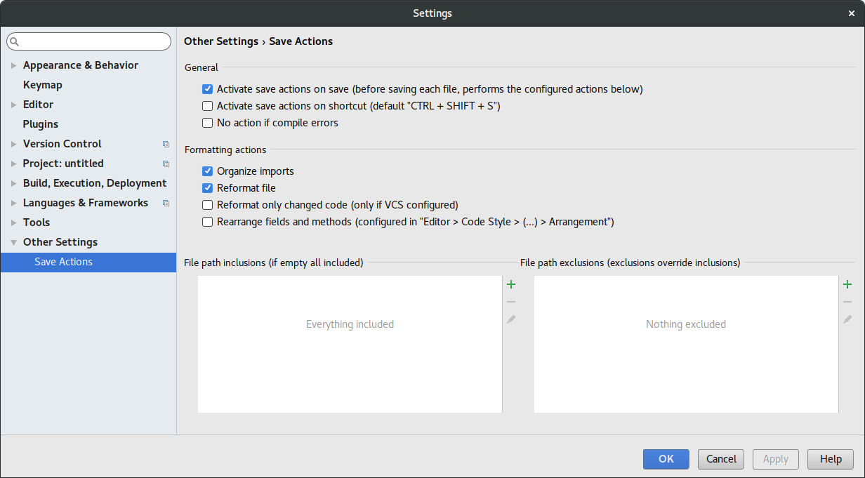 Intellij Save Actions Plugin Settings Page